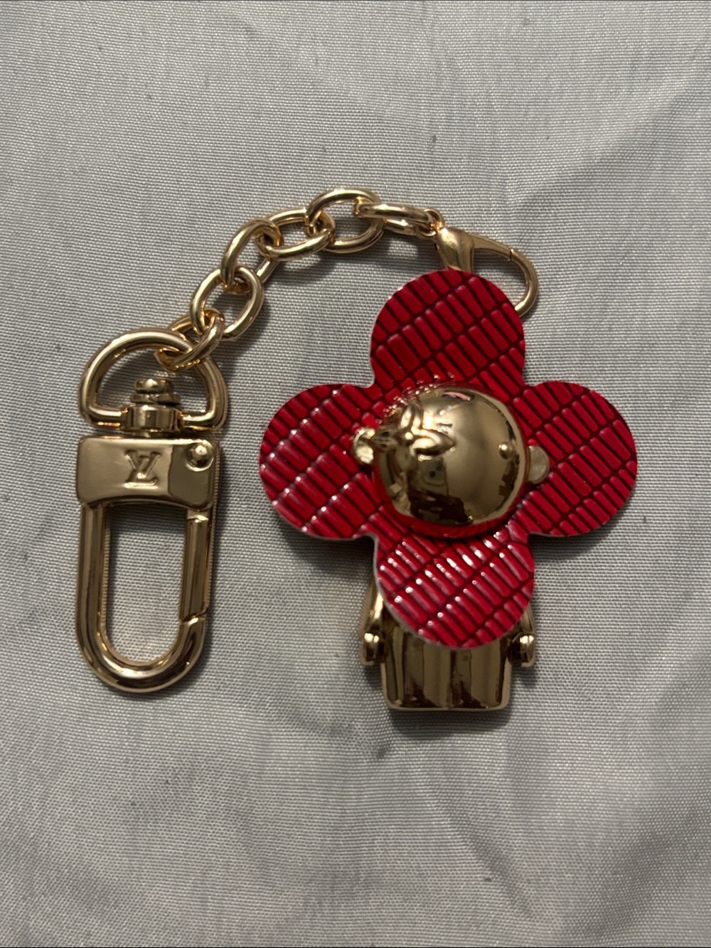 Louis Vuitton Red Flower Key & Card Holder Charm with Gold Hardware